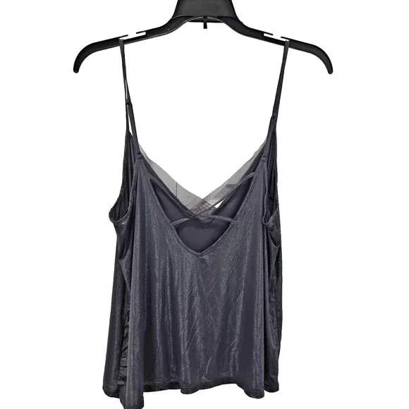 Victorias Secret Metallic Mesh V‎ Neck Cami Tank Top Womens L Silver Glamorous - Picture 10 of 11